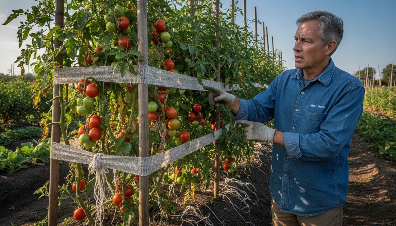 Tomato plant support: “Avoid using string,” warns Maine professor