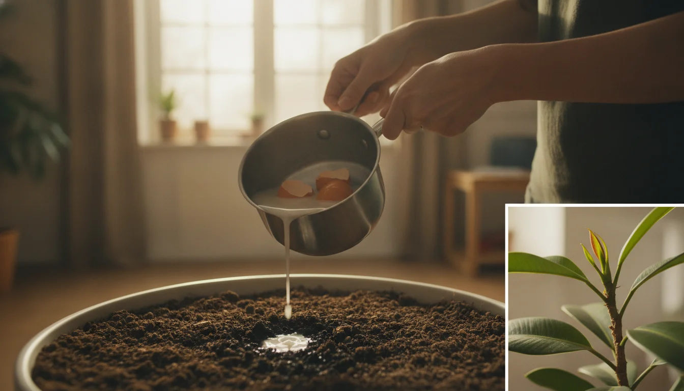 Watering your houseplants with cooled egg boiling water provides a natural calcium boost that actively promotes healthy growth