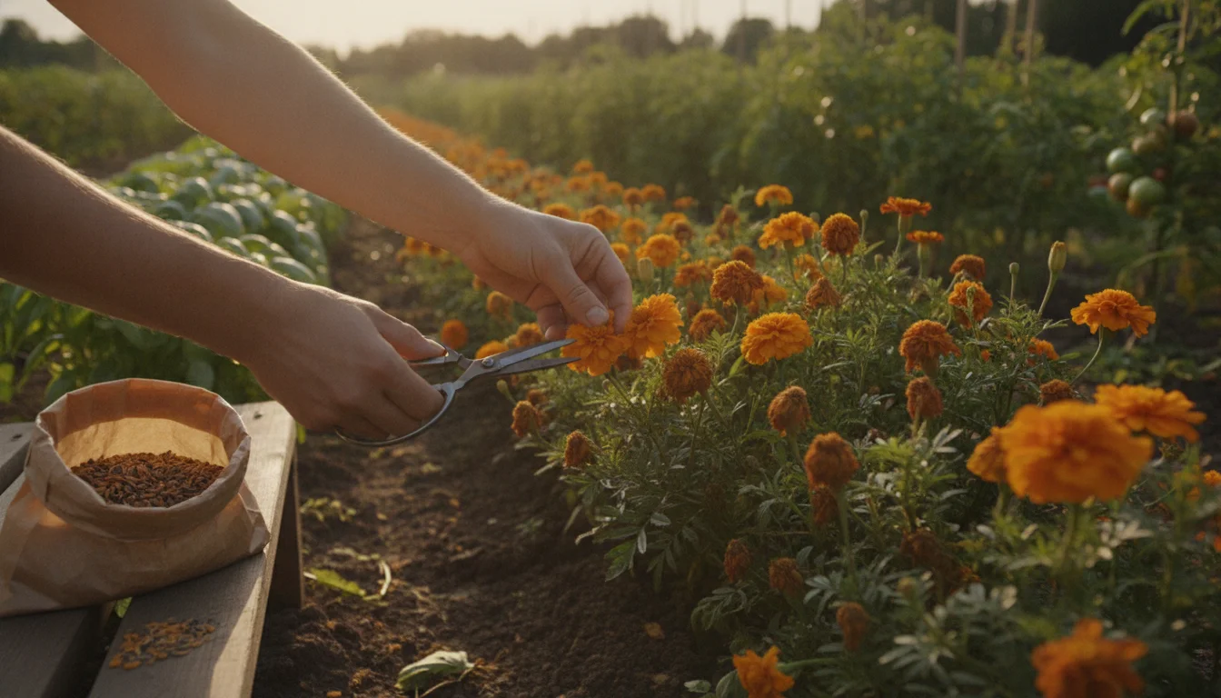 Collect Marigold seeds to naturally repel garden pests