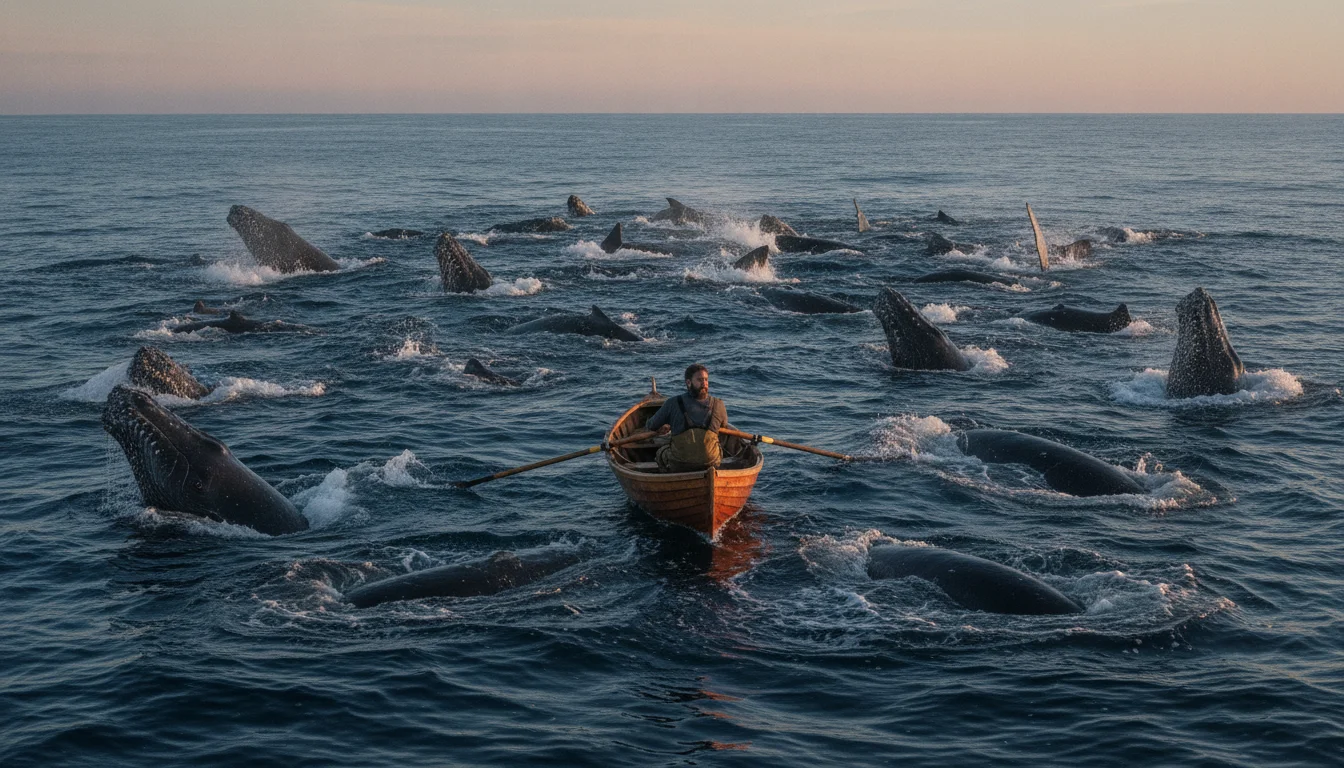 Extraordinary sea encounter: nearly a thousand whales suddenly surface next to a solo rower